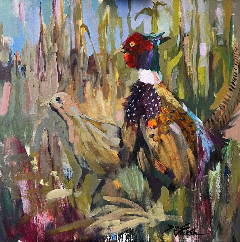 Pheasants in a Corn Field by Artist Dirk Walker