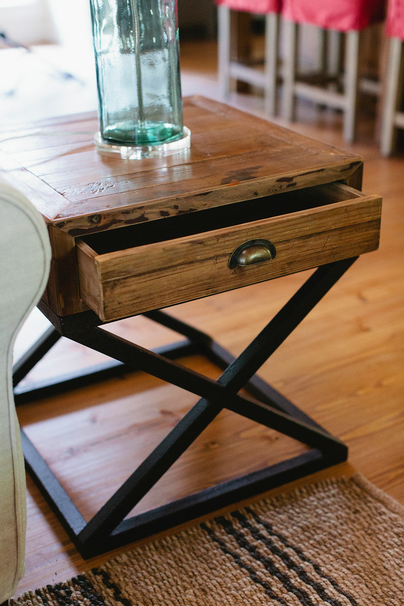 Reclaimed Pine Iron End Table