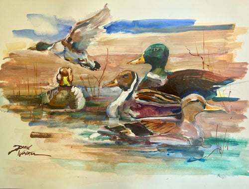 DUCKS SHARING A POND by Artist Dirk Walker