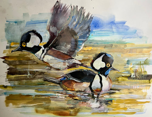 A PAIR OF HOODED MERGANSERS by Artist Dirk Walker