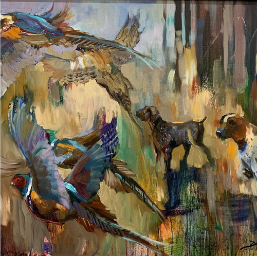 JUMPING PHEASANTS by Artist Dirk Walker